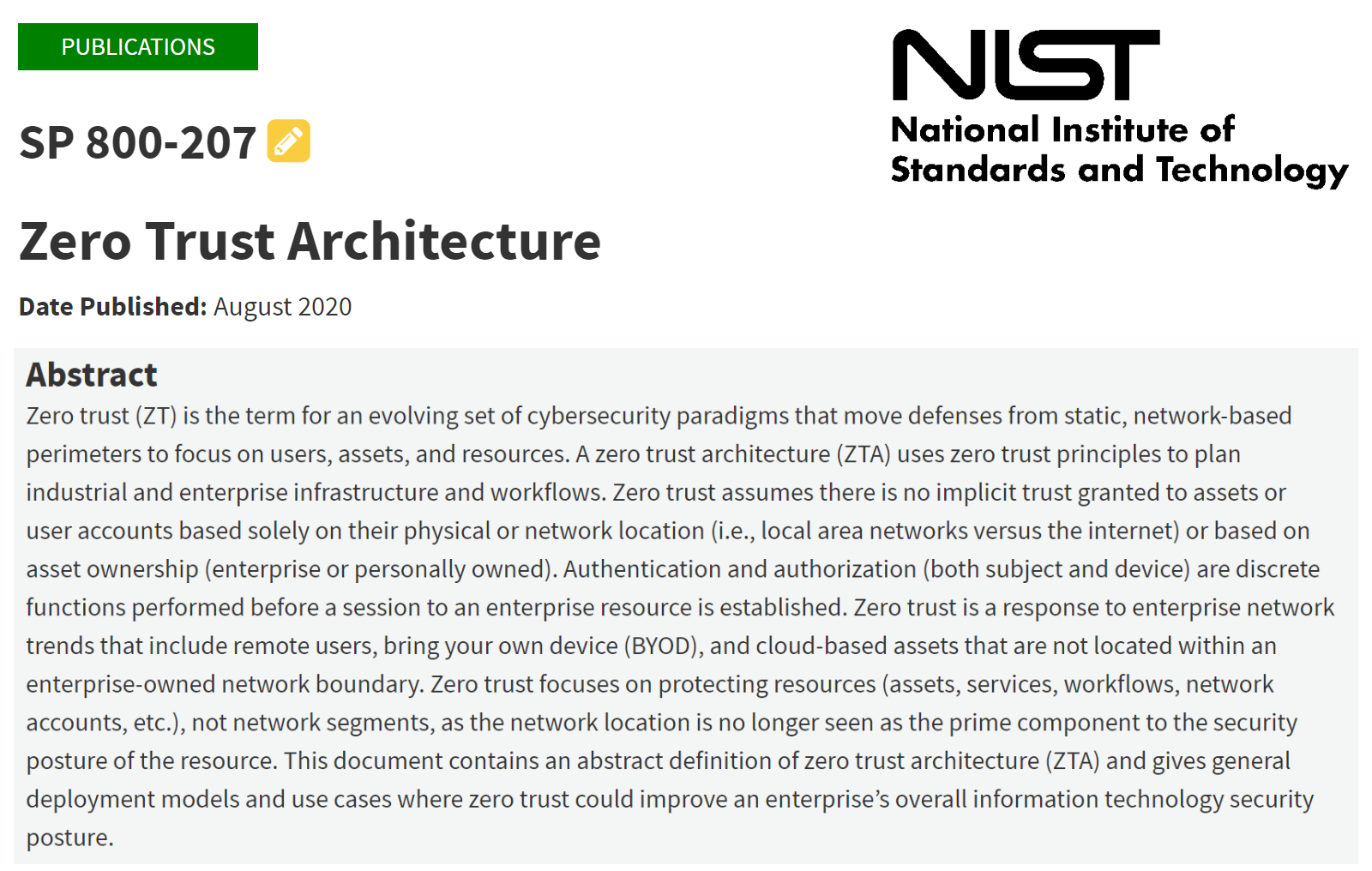 NIST - SP 800-207 Zero Trust Architecture
